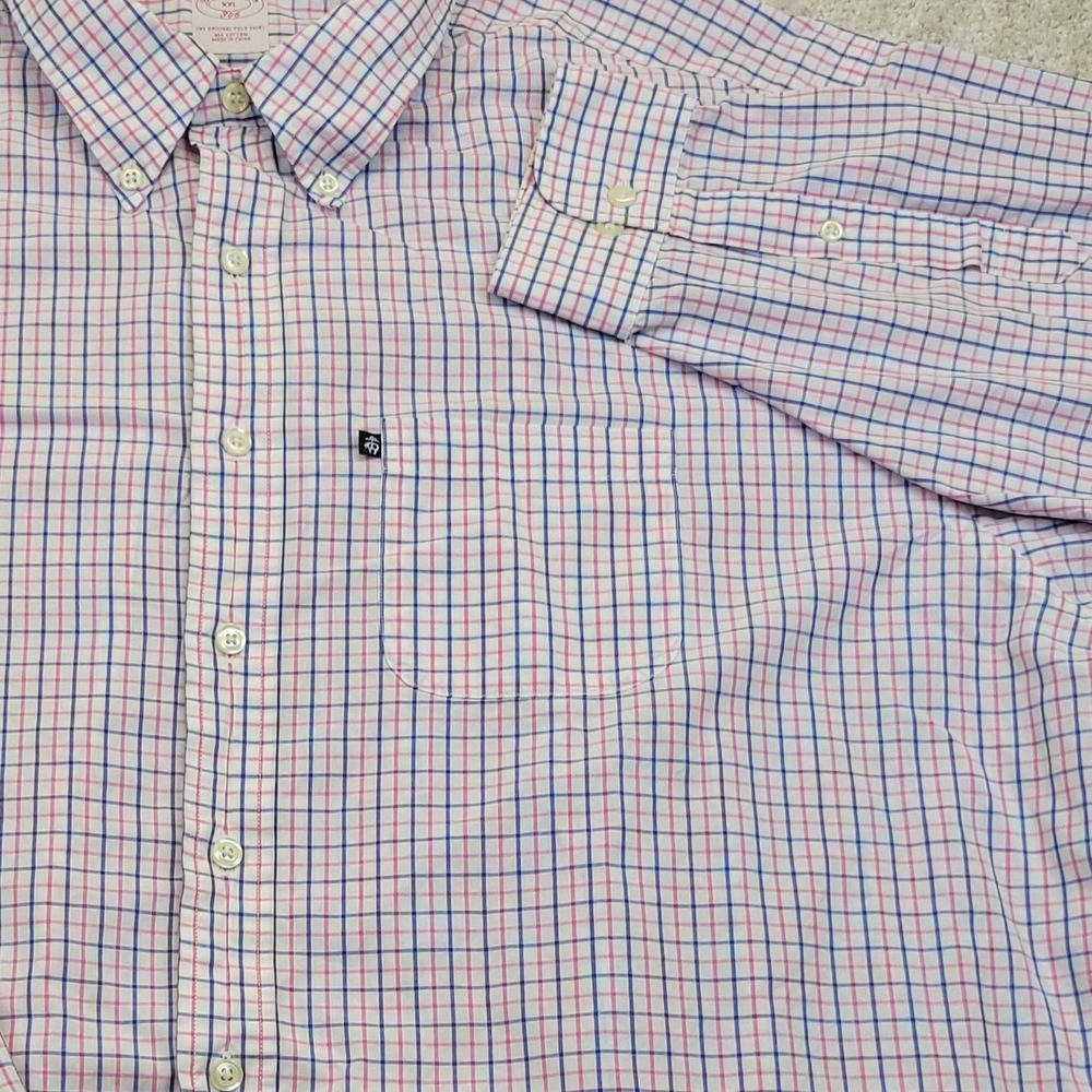 Brooks Brothers Button‎ Down Shirt Mens XXL Pink Blue Plaid Long Sleeve Light